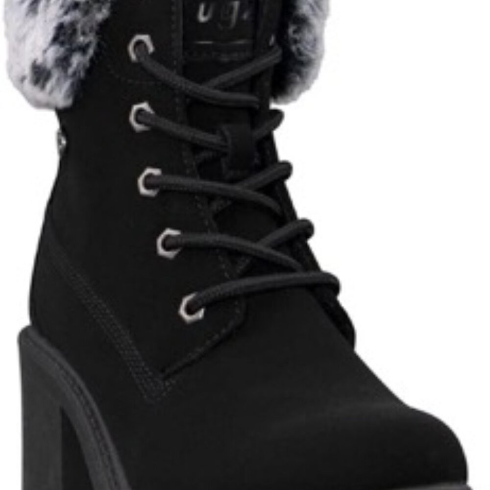 Lugz women's Clove Block Heel Ankle Bootie Faux Fur Fashion Boot Black Size 5.5 - Picture 2 of 5